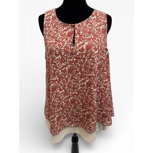 Ann Taylor Outlet Womens S Blouse Layered Sleeveless Coral Ivory Floral